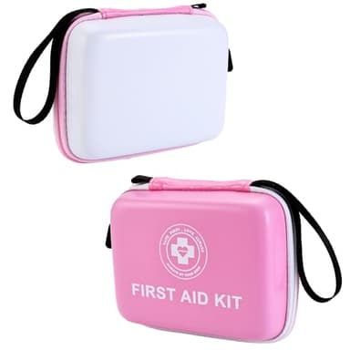 Small First Aid Kit - 165 Piece Dual-Color Emergency Medical Kit with Hard Shell & Fluorescent Exterior Coating, Emergency First Aid Kit for Home, Car, Travel, Hiking & Outdoor(Pink/White)