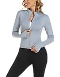 Aolpioon Women's Thumb Holes Jacket Fitted Shirts Breathable Gym Jacket Outfits Athletic Zip up Tops Blue M