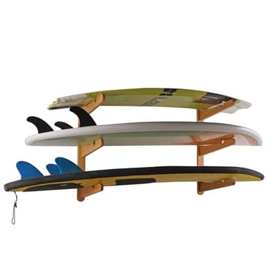 LINGVUM Bamboo Surfboard Wall Mount - Storage Rack for 1-3 Boards, Longboards, Shortboards, Wakeboards, Kiteboards, Snowboards - Indoor/Outdoor Display