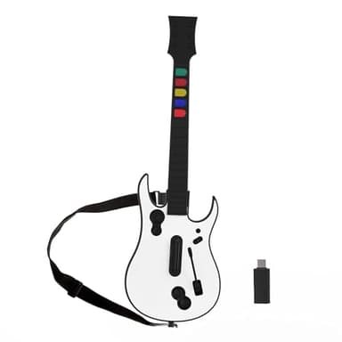 NBCP Guitar Hero Guitar, Wireless PC Guitar Hero Controller for PlayStation 3 PS3 with Dongle for Clone Hero, Rock Band Guitar Hero Games White