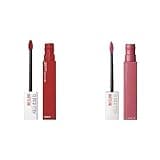 MAYBELLINE Super Stay Matte Ink Liquid Lipstick Makeup Long Lasting High Impact Color Up to 16H Wear Lover Mauve Neutral and Hustler Red Brown 1 Count Each