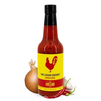 Lane's One Legged Chicken Buffalo Sauce, Award Winning Buffalo Wing Sauce, Delicious Bold and Tangy Flavor, Goes Great with Chicken, Meat & Pizza, No MSG, Gluten-Free, Handcrafted in USA, 10 Oz