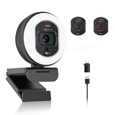 Angetube 4K Webcam with Light for PC, UHD 4K, TOF Auto Focus, Dual AI Noise-Cancelling Mics, 1080p@60FPS, USB Streaming Webcam w/Privacy Cover for Laptop/Mac/Desktop/PC Work w/Zoom/Teams/Google Meet