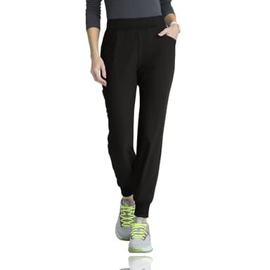 Skechers by Barco Vitality Electra Classic Fit Scrub Jogger for Women – Black, Mid-Rise, 5-Pocket Pant w/ 4-Way Stretch – Moisture Wicking, Quick-Shed, Anti-Static – Large, Petite Fit