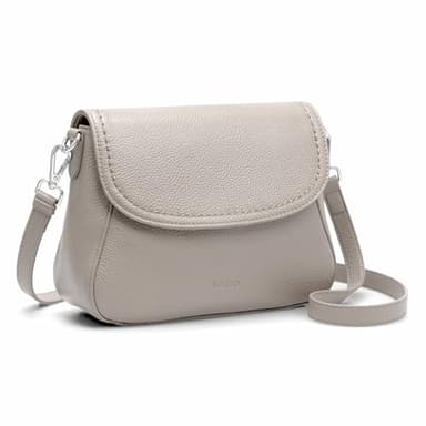 befen Real Leather Crossbody Saddle Bag for Women Built in RFID Locking, Medium Cross Body Shoulder Handbags with Adjustable Straps - Grey