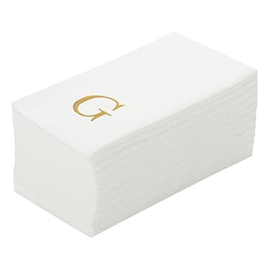 Luxenap 15.8 X 7.9 Inch Linen-Feel Guest Towels, 50 Lettered Hand Towels - Gold Letter 'G', Sans Serif Font, White Paper Dinner Napkins, airlaid, For Restrooms And Tables - Restaurantware
