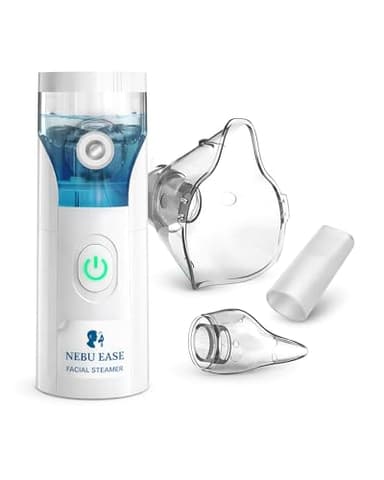 Nebu Ease Portable Facial Steamer & Personal Fine Mist Device – Handheld Rechargeable Mist Unit with Dual Output Levels, Compact Travel Design, Includes Multi-Use Attachments
