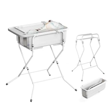 Collapsible Baby Bathtub with Stand - Large Capacity Baby Bath Tub with Thermometer & Soft Cushion | Portable Travel Newborn Infant Bathtub | Foldable Toddler Bathtub for Baby 0 to 36 Months