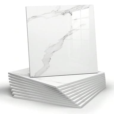 Chejiaye 10pcs Marble Peel and Stick Backsplash Waterproof Washroom Wall Panels, Peel and Stick Tile, PVC Foam Wall Panels for Kitchen,Bathroom,Living Room,White and Grey(Not Real Tile,11.8" x 11.8")