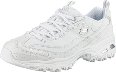Skechers Women's D'Lites Memory Foam Lace-up Sneaker,White Silver,7 M US