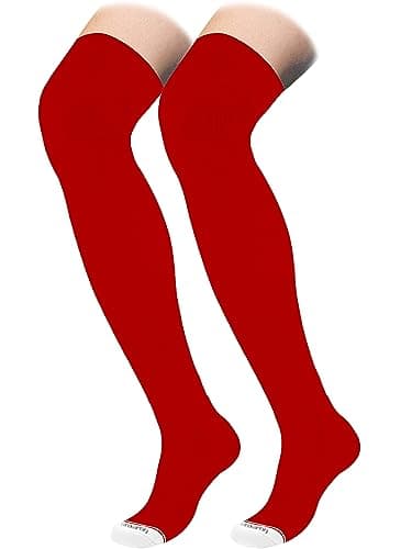 Londkaron Elite Baseball/Softball Socks Over The Knee, Extra Long Football Socks (Medium, Red/White)