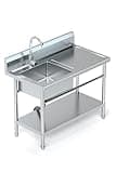 PurezmMoto Utility Sink Freestanding Single Bowl Laundry Sink with Hot and Cold Water Plumbing Workbench & Storage Stainless Steel Sink for Kitchen and Bathroom Farmhouse Style, 39Inch, Metallic Gray