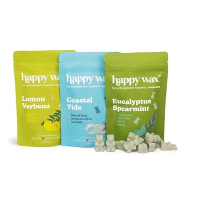 Happy Wax Best Sellers Collection Scented Natural Soy Wax Melts – 6 Total Oz. of Scented Wax Melts, Collection Includes Lemon Verbena, Coastal Tide and Eucalyptus Spearmint