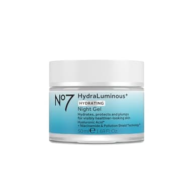 No7 HydraLuminous+ Hydrating Night Gel Moisturizer - Hyaluronic Acid and Vitamin B3 Niacinamide Face Moisturizer to Hydrate, Protect & Refresh Skin - Supports Skin Barrier Repair (1.69 Fl Oz)