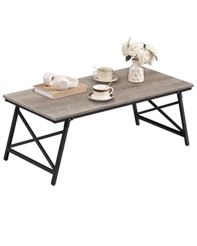 CHOEZON 41.3" Folding Coffee Table with Safety Buckles, Low Coffee Table, Portable Floor Table, for Sitting on The Floor, for Living Room, Bedroom, Balcony, Caravan, Greige and Black TKF01BG