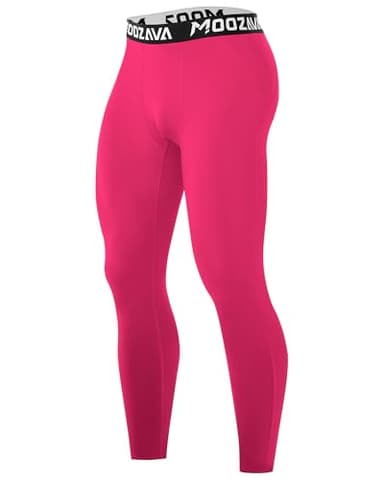 Moozava Compression Pants Men UV Protection Leggings for Running Workout Tights Football Gym Training Lightweight Sportswear Rose Red XL