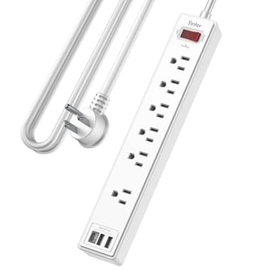 10 Ft Power Strip Surge Protector - Yintar Extension Cord with 6 AC Outlets and 3 USB Ports for Home, Office, Dorm Essentials, 1680 Joules, ETL Listed, White