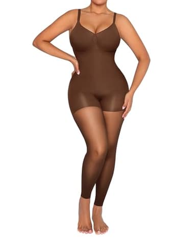SHAPELLX Full Body Shapewear for Women Footless Pantyhose Fajas Colombianas Body Shaper Tummy Control Brown XX-Large
