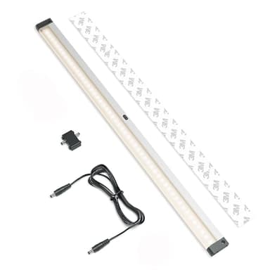 EShine Extra Long 20 inch LED Dimmable Under Cabinet Lighting Strip with Hand Wave Motion Sensor, Black, with Accessories (No Power Supply Included), Warm White (3000K)
