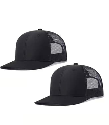 Qoyupuza 2-Pack Breathable Mesh Snapback Trucker Hats, Adjustable Baseball Caps for Men Women, Black & Black