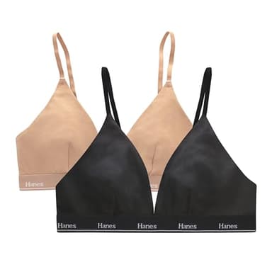 Hanes Women's Triangle Bralette Pack, 2-Pack, Originals Breathable Stretch Cotton Bras for Women, Wireless Bra
