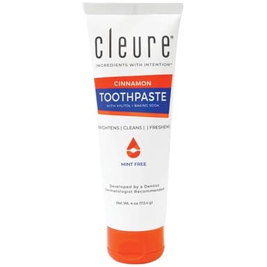 Cleure Natural Cinnamon Toothpaste - Flavor-Free, Fluoride-Free - Helps Whiten Teeth - Natural Great Taste for Children & Adults - Cinnamon Flavor (4oz Tube, Pack of 1)