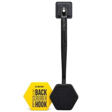 TOOLETRIES Silicone Back Scrubber with Hook - Exfoliating Shower Brush, Back Washer for Men, Durable Back Brush with Long Handle - Long Lasting Bath & Shower Accessories - Charcoal