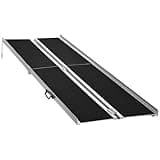 HOMCOM Wheelchair Ramp 10FT, Folding Aluminum Threshold Ramp with Non-Slip Surface, Transition Plate, 594lbs Weight Capacity for Home, Doorways, Curbs, Steps