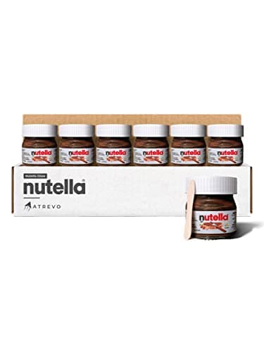 Mini Nutella Glass Jars Chocolate Hazelnut Spread 0.88 oz (Pack of 7) with 7 Wooden Spoons - Holiday Chocolate Treats, Coworker Gift Ideas, Secret Santa Gift for Coworkers, Office Christmas Snacks