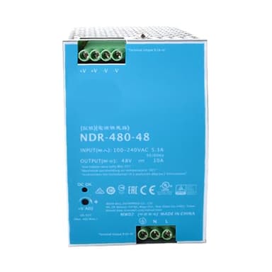 NDR-480-48 48V 10A 480W Industrial Switching Power Supply with Wide Input Voltage 90-264VAC, High Efficiency 92.5% for Telecom and Automation Systems