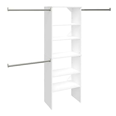 ClosetMaid SuiteSymphony Wood Closet Organizer Starter Kit with Tower and 3 Hang Rods, Shelves, Adjustable, Fits Spaces 5 – 10 ft. Wide, Pure White