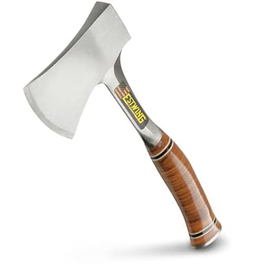 ESTWING Sportsman's Axe - 14" USA Made Camping Hatchet with Forged Steel Construction & Genuine Leather Grip - E24A