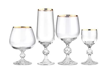 Crystalex Bohemia Golden Celebration Claudia Set of Glasses, Lead-free Crystal (Crystalline), Gold Rim. 24 pieces. Wedding Gift.