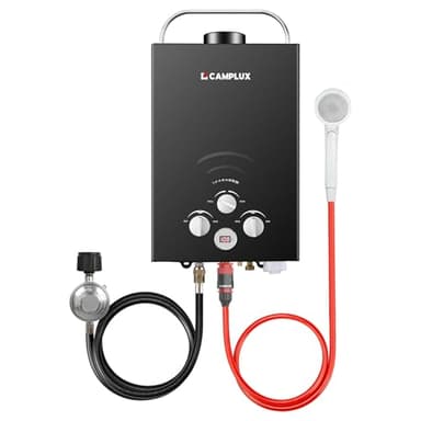 CAMPLUX Portable Tankless Water Heater 1.58 GPM, BW158B Outdoor Propane Water Heater Camping, 41,000 BTU, Black