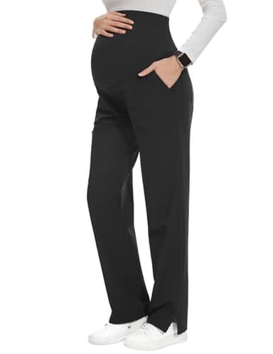 POSHGLAM Women's Maternity Scrubs Pant 6-Pocket Stretchy Comfy Workwear Casual Pregnancy Pants(New Black, Medium)