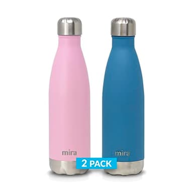MIRA 2 Pack 17 oz Insulated Water Bottle - Stainless Steel Cola Shape Thermo - Double Wall Hot & Cold Flask (24Hr Cold/12Hr Hot) - Rose Pink & Hawaiian Blue
