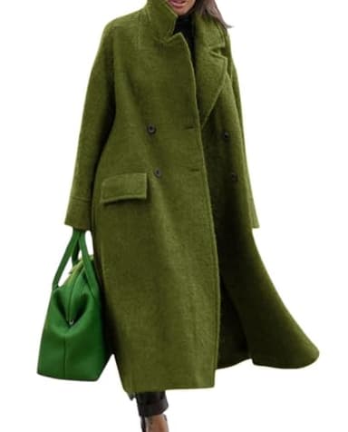 CHARTOU Women Oversized Long Winter Coats Warm Wool Blend Pea Trench Coat Overcoat (Small, Green)