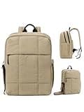 CLUCI Quilted Laptop Backpack fits 15.6" Laptop, Travel Backpack for Women, Lightweight Carry on Backpack for Airplanes, Puffy Gym Bag with Shoe Compartment (Camel)