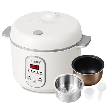 TLOG Low Carb Rice Cooker 2L(8 Cups Cooked), Low Sugar Healthy Rice Maker with 304 Stainless Steel Steamer Basket, 5 Cooking Presets, 24H Timer & Keep Warm Function