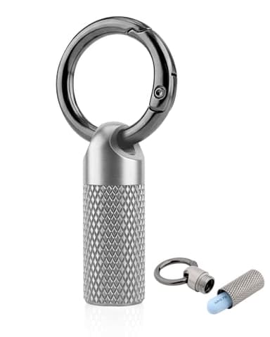 KCFEV Titanium Keychain Pill Holder, Waterproof Small Pill Case for 2-3 Emergency Nitro Pills, Portable Metal Pill Organizer Container with Key Ring, Travel Pill Box for Purse (Tiny/Small/Large)
