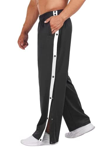 Deyeek Men's Tear Away Basketball Pants High Split Snap Button Casual Post-Surgery Sweatpants with Pockets Black