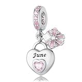 HappyStar 925 Sterling Silver Happy Birthday Bead Charm Love Heart Shape Birthstone Charms for Bracelets Dangle Pendant with 5A Cubic Zirconia Compatible Pandora Bracelets Jewelry Gift for Women