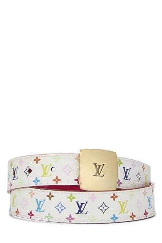 Louis Vuitton, Pre-loved Takashi Murakami X Louis Vuitton Black Monogram Multicolore Ceinture 80, White