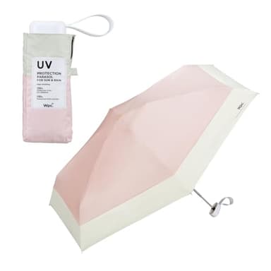 Wpc. Parasol Shade Color block Tiny Shields sun 100% protection from UV ray Shields heat Good for rain or shine Foldable parasol Light weight Stylish Cute Female Women Small Compact Simple 801-16702-102 (Pink)