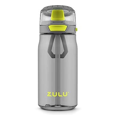Zulu Kids Flex 16oz Tritan Plastic Water Bottle with Silicone Spout, Leak-Proof Locking Flip Lid and Soft Touch Carry Loop for School Backpack, Lunchbox, and Outdoor Sports, Gray