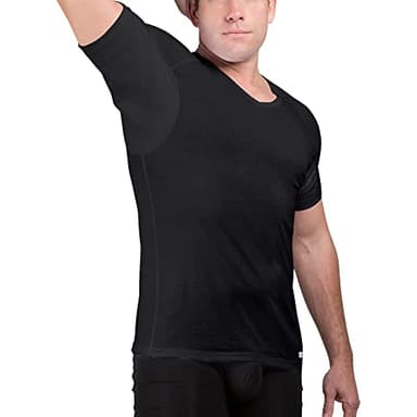 Ejis Sweatproof Undershirt for Men | V-Neck Cotton | Classic Fit T Shirt with Sweat Pads | Odor Resistant | Blocks Sweat (Medium, Black)