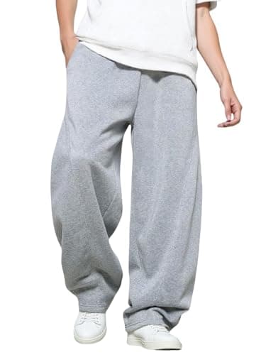LuminBlaze Men’s Baggy Sweatpants with Elastic Drawstring Waist, Wide-Leg Casual Loose Cotton Joggers with Deep Pockets Grey