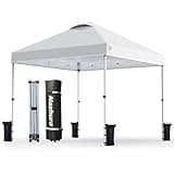Nazhura 10' x 10' Pop Up Canopy Tent with Sand Weight Bag, Freestanding Sun Shelter for Picnic and Camping, One Person Setup and Height Adjustable (White)