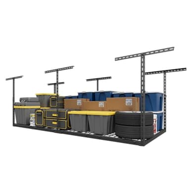 Jusgym 3X8FT Overhead Garage Storage Rack, 26"-40" Height Adjustable Garage Ceiling Storage Racks, Heavy Duty Metal Overhead Storage Organizer System, 750LBS Weight Capacity