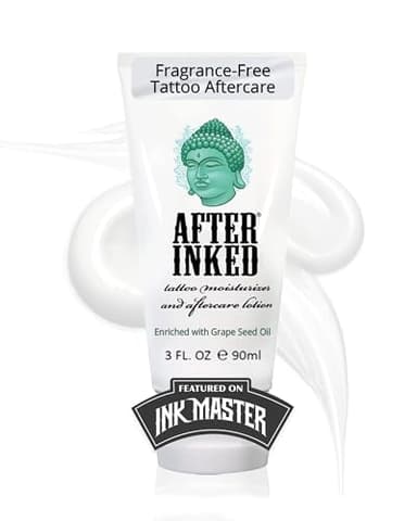 After Inked Tattoo Aftercare Lotion Moisturizing Balm for Inked Skin, Featured on Ink Master, Hydrating Skin Nourishment Cream with Grape Seed Oil, Gentle Daily Tattoo Maintenance, 3oz Tube, 1 Pack